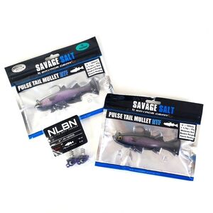Savage Salt Pulse Tail Mullet RTF Fishing Lures NLBN Jig Heads- Black and Purple